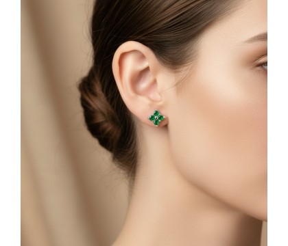 Zia Emerald Zircon Flower Earrings – Gold Plated Silver