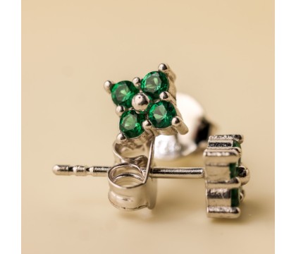 Zia Emerald Zircon Flower Earrings – Gold Plated Silver