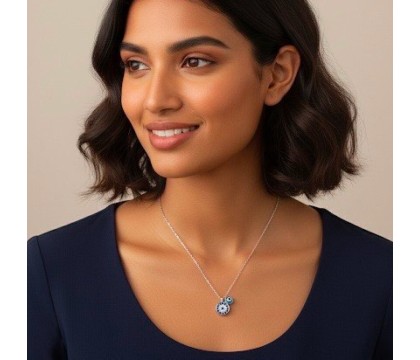 Zia Evil Eye Pendant Necklace – 925 Silver Sapphire