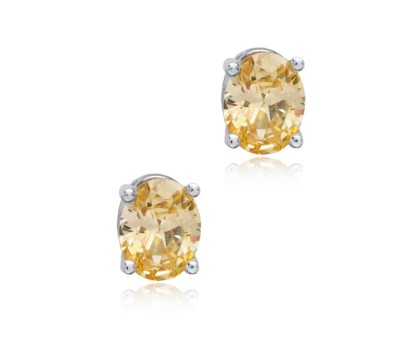 Zia Oval Silver with Citrine Stone Stud Earrings