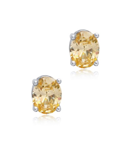 Zia Oval Silver with Citrine Stone Stud Earrings