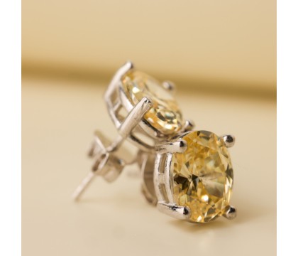 Zia Oval Silver Citrine Stud Earrings – Handmade