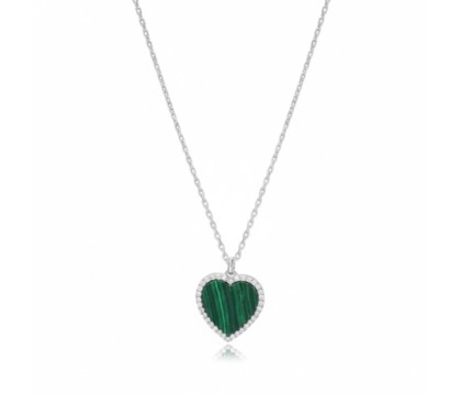 Zia Malachite Heart Zircon Charm Necklace