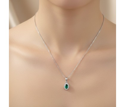 Zia Emerald CZ Green Stone Dainty Necklace – 925 Silver