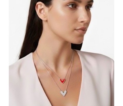 Zia Double Heart Red Enamel CZ Necklace – 925 Silver