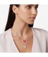 Zia Double Heart Sided Red Enamel CZ Stone Charm Silver Necklace