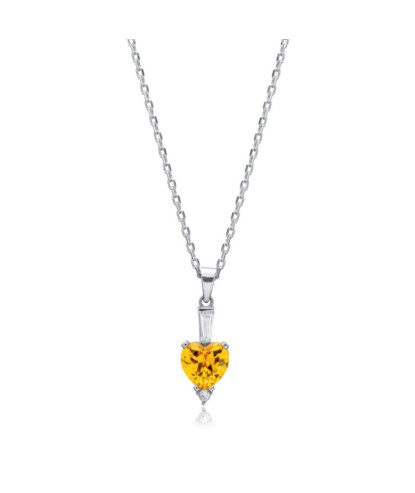 Zia Citrine Zircon Heart Charm Necklace