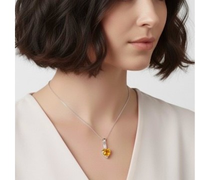 Zia Citrine CZ Heart Necklace – 925 Sterling Silver