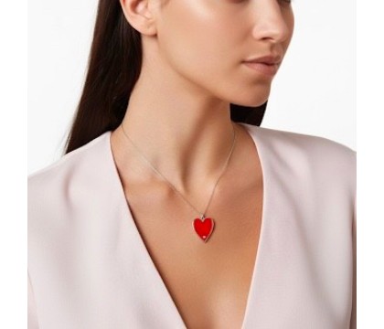 Zia Big Red Enamel Heart Necklace – 925 Silver Handcrafted
