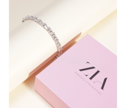 Zia White CZ Stone Rectangle Silver Tennis Bracelet
