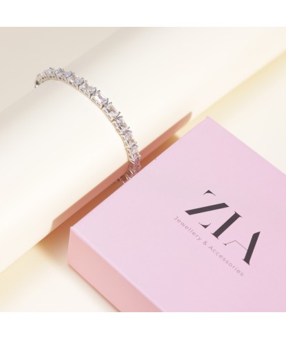 Zia White CZ Stone Rectangle Silver Tennis Bracelet