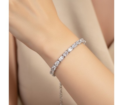Zia White CZ Rectangle Tennis Bracelet – 925 Silver