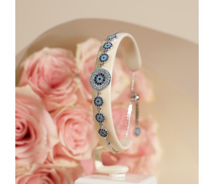 Zia 925 Silver Blue Evil Eye Bracelet – Hand Design