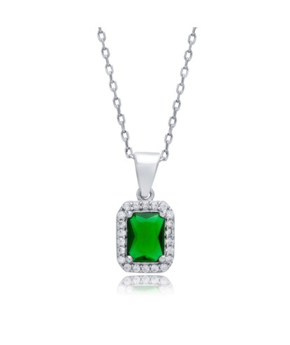 Zia Rectangle Silver Charm Necklace