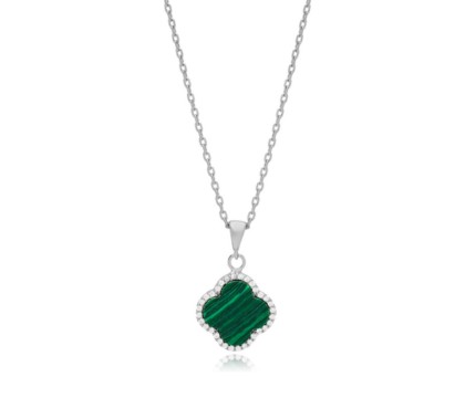 Zia Malachite Zircon Stone Charm Necklace