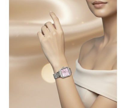 Zia Ladies Silver Watch – Pink Dial, Quartz, 24 mm