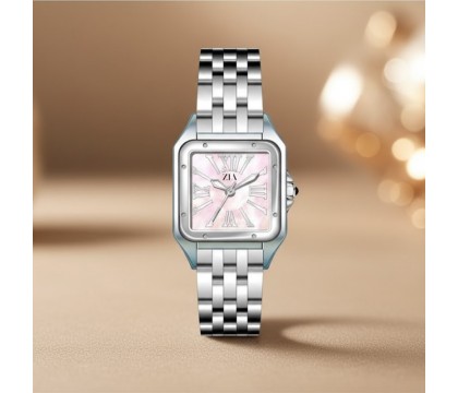Zia Ladies Silver Watch – Pink Dial, Quartz, 24 mm