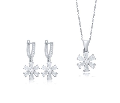 Zia Flower Crystal Pendant Necklace and Earrings