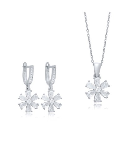 Zia Flower Crystal Pendant Necklace and Earrings