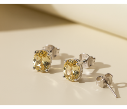 Zia Oval Silver Citrine Stud Earrings – Handmade