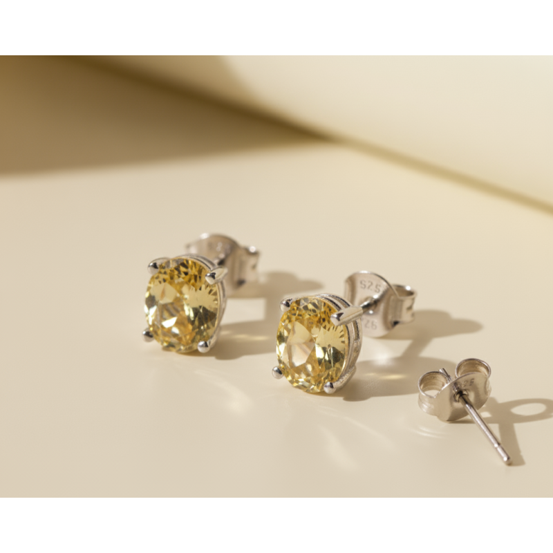 Zia Oval Silver with Citrine Stone Stud Earrings Zia Oval Silver with Citrine Stone Stud Earrings