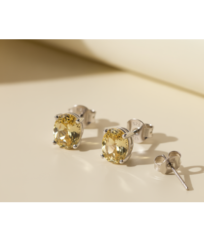 Zia Oval Silver Citrine Stud Earrings – Handmade
