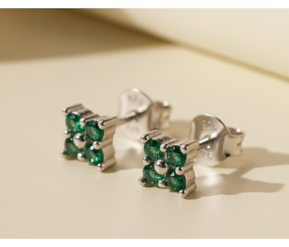 Zia Emerald Zircon Flower Earrings – Gold Plated Silver