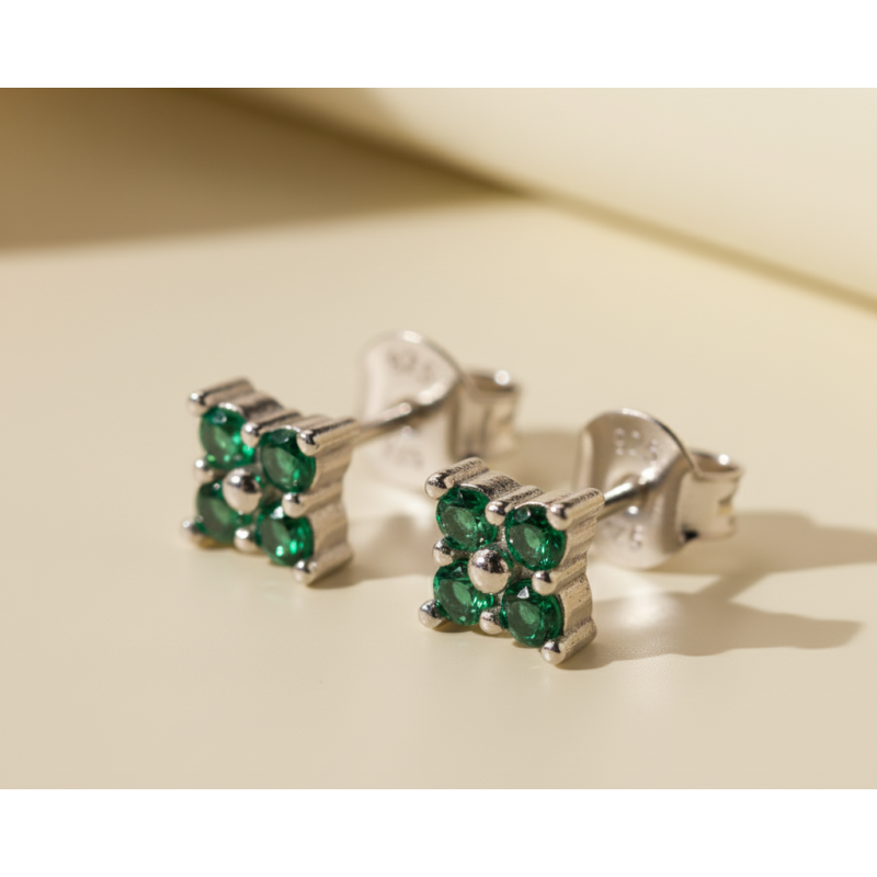 Zia Emerald Zircon Stone Flower Gold-Plated Earrings Zia Emerald Zircon Stone Flower Gold-Plated Earrings