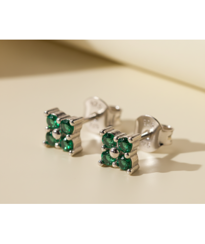 Zia Emerald Zircon Flower Earrings – Gold Plated Silver