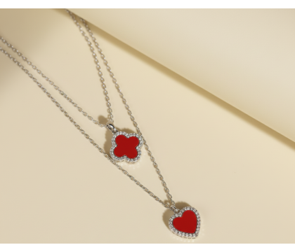 Zia Red Heart Silver Necklace – Zircon & Malachite