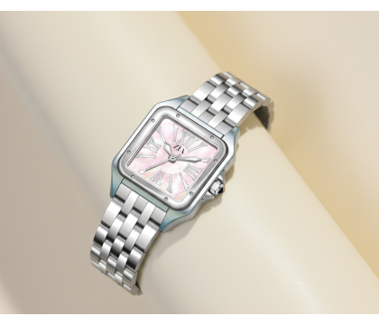 Zia Ladies Silver Watch – Pink Dial, Quartz, 24 mm