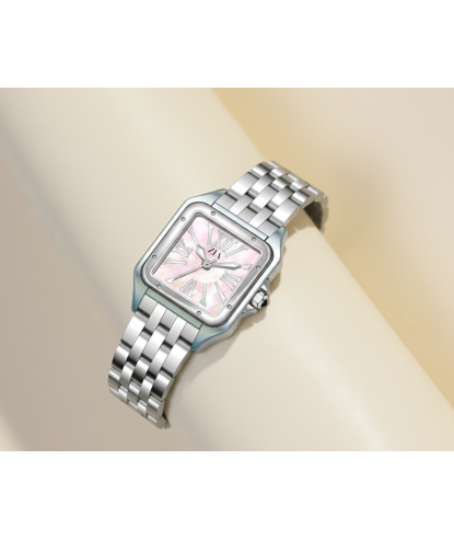 Zia Ladies Silver Watch – Pink Dial, Quartz, 24 mm