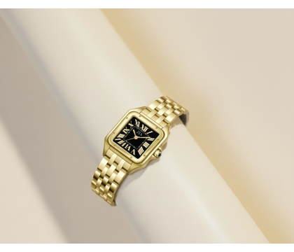 Zia Ladies Gold Watch – Black Dial, Quartz, 24 mm