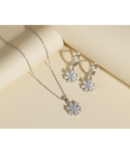 Zia Flower Crystal Pendant Necklace & Earrings – 925 Silver