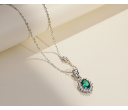Zia Emerald CZ Green Stone Dainty Necklace – 925 Silver