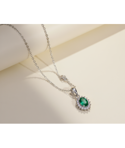 Zia Emerald CZ Green Stone Dainty Necklace – 925 Silver