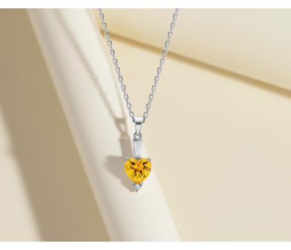 Zia Citrine CZ Heart Necklace – 925 Sterling Silver