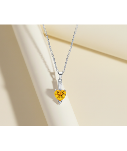 Zia Citrine CZ Heart Necklace – 925 Sterling Silver