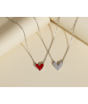 Zia Double Heart Sided Red Enamel CZ Stone Charm Silver Necklace