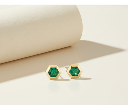 Noor Emerald Hexagon Stud Earrings | Zia Jewellery