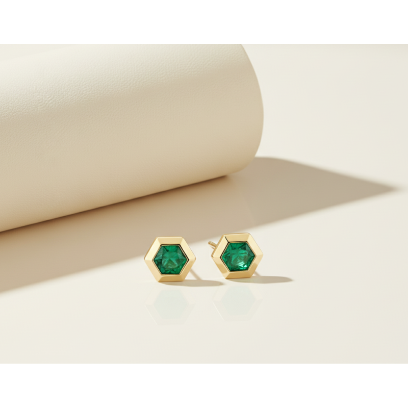 Noor Emerald Hexagon Stud Earrings