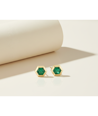 Noor Emerald Hexagon Stud Earrings | Zia Jewellery