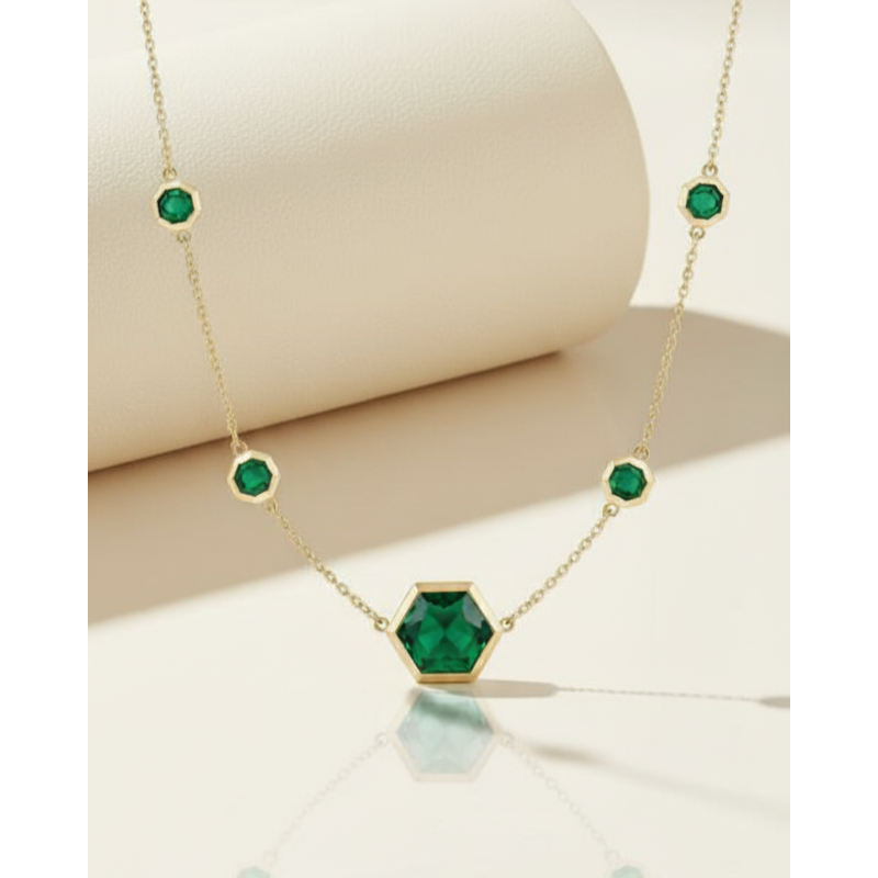 Noor Emerald Hexagon Station Necklace Noor Emerald Hexagon Station Necklace