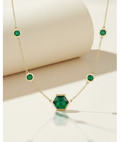 Noor Emerald Hexagon Necklace | Zia Jewellery