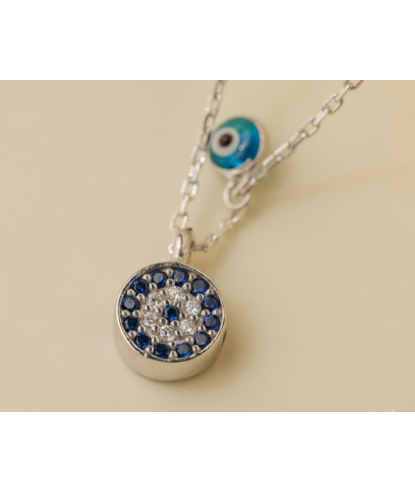Zia Evil Eye Pendant Necklace – 925 Silver Sapphire