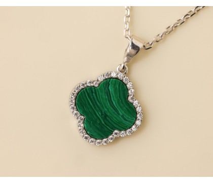 Zia Malachite Zircon Stone Charm Necklace – 925 Silver