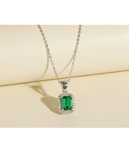 Zia Rectangle Silver Charm Necklace – Emerald CZ
