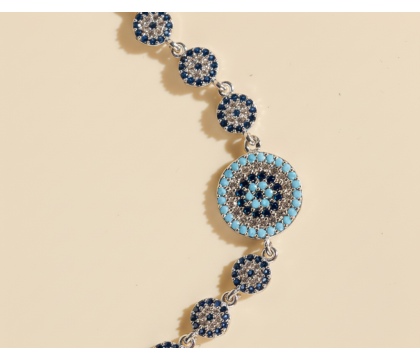 Zia 925 Silver Blue Evil Eye Bracelet – Hand Design
