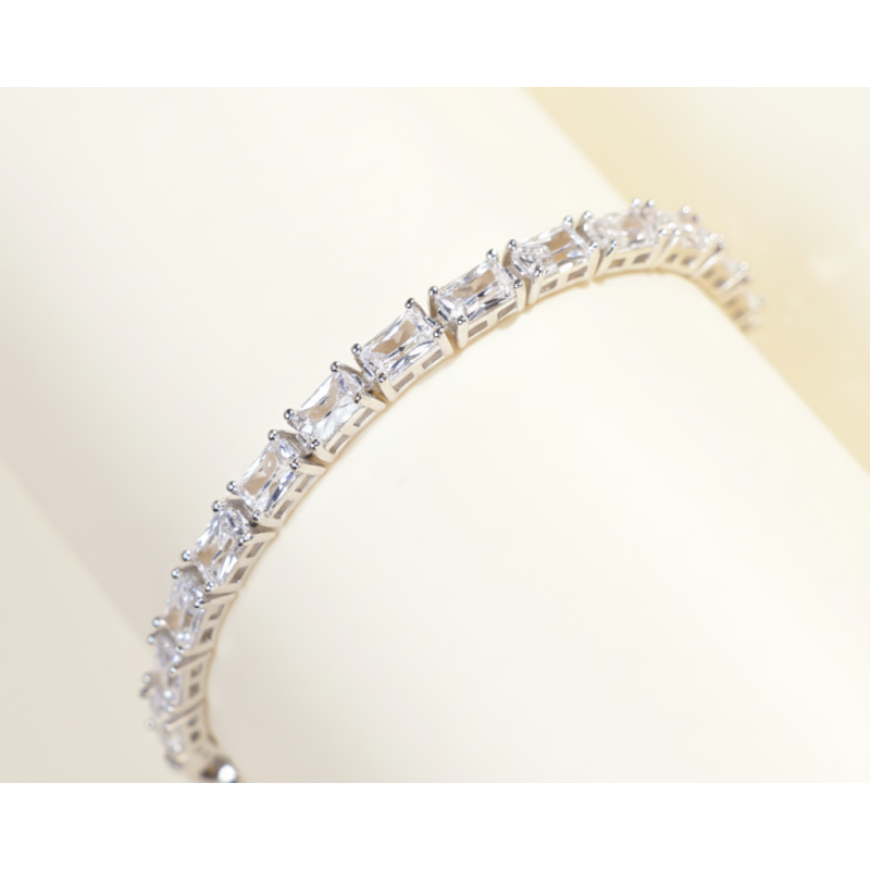 Zia White CZ Stone Rectangle Silver Tennis Bracelet