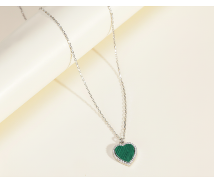 Zia Malachite Heart Zircon Charm Necklace – 925 Silver